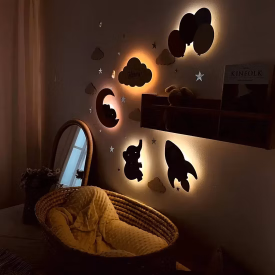 Wood Nursery Wall Decor Light Kids Room Wall Lamp Children′s Room Decoration